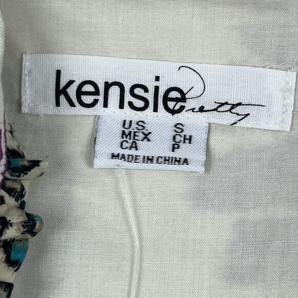 Kensie Pretty Dress Womens Small White Multi Silk Linen Abstract Print Sundress - Picture 5 of 8